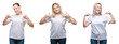 © Krakenimages.com - Collage of group of young women wearing white t-shirt over isolated background looking confident with smile on face, pointing oneself with fingers proud and happy.