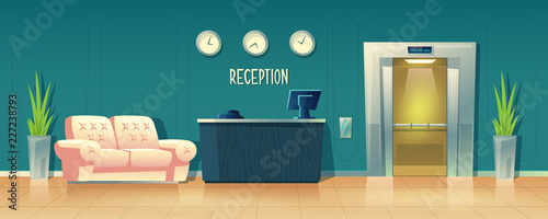 Vector Cartoon Background With Reception Desk In Hotel