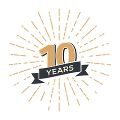 Wall Mural - 10 th anniversary retro vector emblem isolated template. vintage logo tenth years with ribbon and sa
