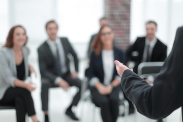 businessman is making speech at conference room
