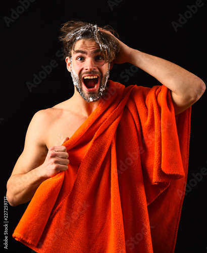 Water Is Over Macho Attractive Nude Guy Black Background Man
