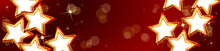 Christmas Vector Header. Stars With Blurry Light. Red Background