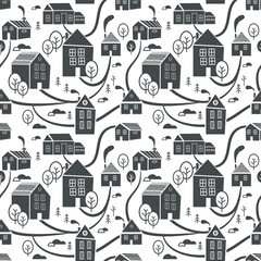  Northern town. Seamless pattern for winter, New Year and Christmas theme. Creative. Hand drawn Christmas background. Vector Illustration