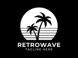Fototapeta Zachód słońca - Retrowave Logo Monochrome
