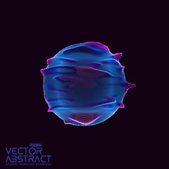 Poster - Vector abstract sphere of particles, points array. Futuristic vector illustration. Technology digital splash or explosion of data points. Spherical waveform. Cyber UI or HUD element.