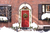 Fototapeta  - USA, Boston - January 2018 - House with christmas wreath on front door in Beacon Hill Area