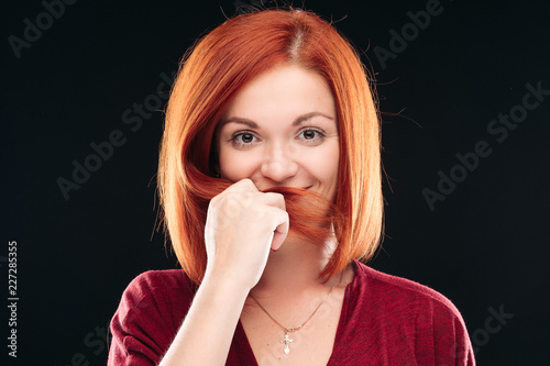 Adorable Young Woman Having Straight Ginger Short Hair