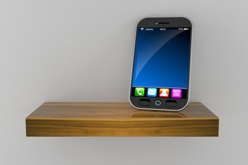 Canvas Print - Smartphone on wooden shelf