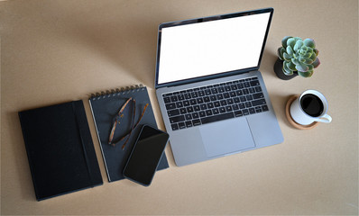 Canvas Print - mockup laptop and supplies.
