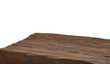 Perspective view of wooden plank table on white background including clipping path