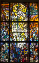 Chełm, Poland, 10 September 2018: Stained Glass Window With The Image Of Saint Pope John Paul II In The Window Of The Church, The Shrine Of Our Lady In Chełm
