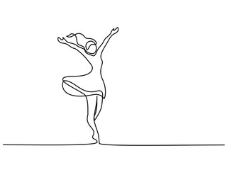 Wall Mural - Continuous one line drawing. Happy woman stretching. Vector illustration