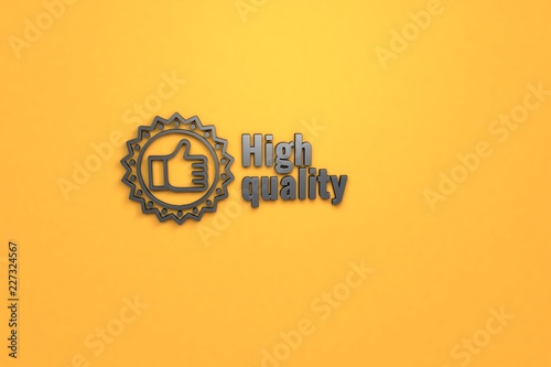 Fotografie, Obraz Text High quality with grey 3D illustration and yellow background