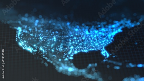 dark earth map with glowing details of city and human population density areas Canvas Print