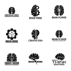 Poster - Brain logo set. Simple set of 9 brain vector logo for web design on white background
