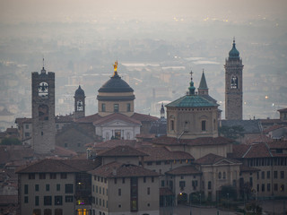 Bergamo. One of the beautiful city in Italy. Morning landscape at the old town from Saint Vigilio hill during fall season