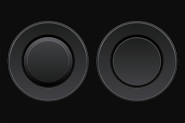 Black round buttons. 3d push buttons on black background