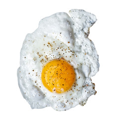 Wall Mural - Single fried egg sprinkled with ground black pepper isolated on white from above.