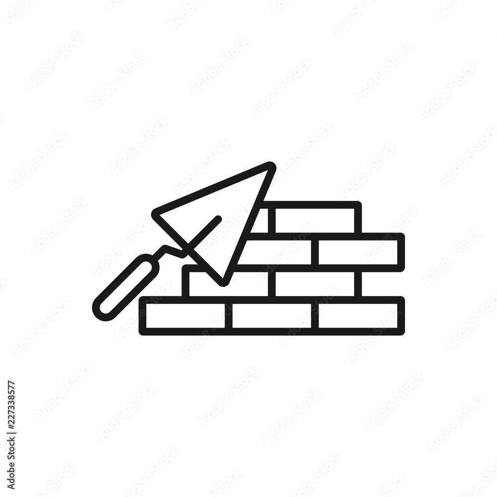 Brick wall with triangular shovel linear icon. Thin line illustration ...