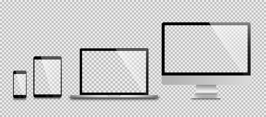 Poster - perfect realistic set of monitor, laptop, tablet, smartphone - stock vector.