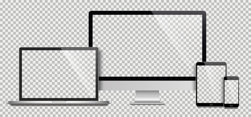 Poster - perfect realistic set of monitor, laptop, tablet, smartphone - stock vector.