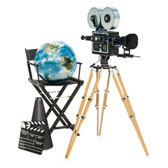 Poster - World cinematography, global film industry concept. 3D rendering