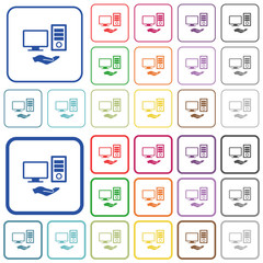 Wall Mural - Shared computer outlined flat color icons