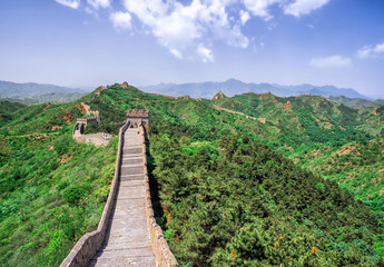 Wall Mural - The Great Wall Jinshanling section with green trees in a sunny day, Beijing, China