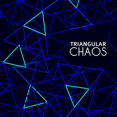 Poster - Background with neon and blue triangles on blue background