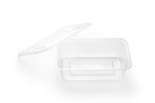 Empty plastic food box isolated on white background