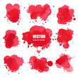Set of splash red watercolor, Splash watercolor spray texture isolated on white background. Vector illustration.