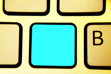 Leinwandbilder - Design business concept Empty template copy space text for Ad website isolated. Keyboard blue key Intention create computer computing reflection document