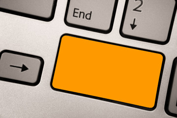 Leinwandbilder - Business Empty template for Layout for invitation greeting card promotion poster voucher. Keyboard orange key Intention create computer computing reflection document