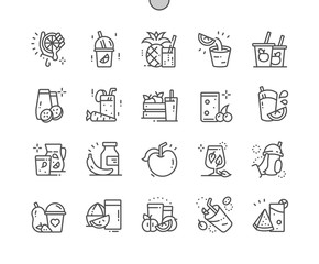 Wall Mural - Fresh and Juice Well-crafted Pixel Perfect Vector Thin Line Icons 30 2x Grid for Web Graphics and Apps. Simple Minimal Pictogram