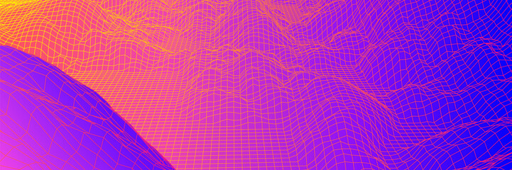 Poster - Digital landscape with mountains or hills made of line grid