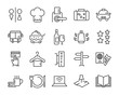 © kornkun - hotel line icons set, such as furniture, booking, bed, park, dinning room