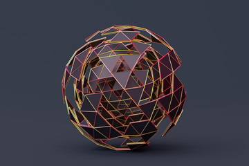 Poster - abstract 3d rendering of polygonal sphere. geometric shape, futuristic modern background design for 