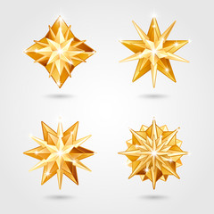 Wall Mural - Set of four Christmas realistic metallic golden stars of different shapes