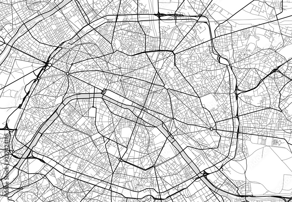 Vector city map of Paris in black and white - obrazy, fototapety, plakaty 
