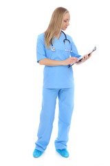 Smiling young nurse portrait isolated over white background. 