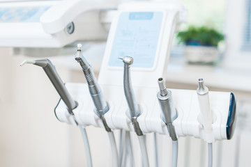 Different dental instruments and tools in a dentists office