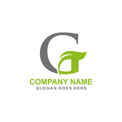 Letter G leaf initial logo template