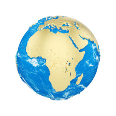 Fototapete - Planet earth globe isolated on white background. Gold metallic continents and blue ocean. Earth day celebration.