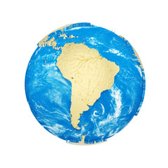 Fototapete - Planet earth globe isolated on white background. Gold metallic continents and blue ocean. Earth day celebration.