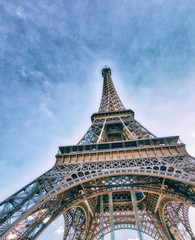 Canvas Print - Upward view of Eiffel Tower on a beautiful sunny winter day - Pa