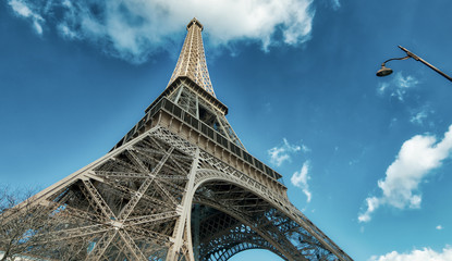 Sticker - Upward view of Eiffel Tower on a beautiful sunny winter day - Paris - France