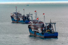 Chinese Commercial Trawlers Anchored On The Outer Anchorage.