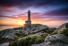 After Sunset Of The Lighthouse Of Punta Nariga Malpica In Galicia Spain