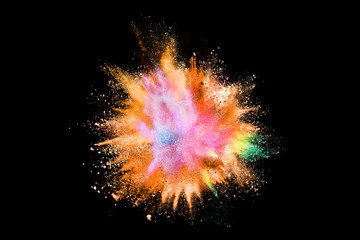 Wall Mural - abstract powder splatted background. colorful powder explosion on black background. colored cloud. c