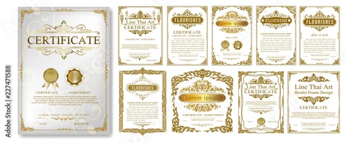 Set of Decorative vintage frames and borders set,Gold photo frame with corner Thailand line floral for picture, Vector design decoration pattern style Canvas Print